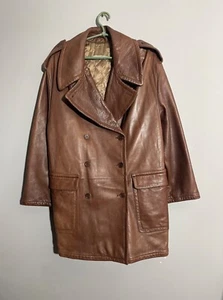 Vintage Emporio Armani double breasted brown leather coat jacket - Picture 1 of 18