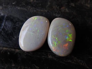 Australian Opal Doublet Smooth Multi Fire Cabochon Matched Pair 9X6X3MMMS - Picture 1 of 10