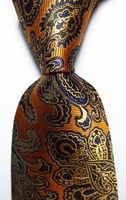New Classic Paisley Gold Dark Blue JACQUARD WOVEN 100% Silk Men's Tie Necktie