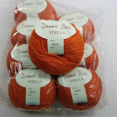 8 madejas completas Debbie Bliss Stella hilo naranja quemado 38006 seda rayón algodón Foto 1 de 4