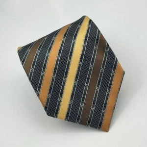 Bergamo New York Silk Tie Gray Brown Orange Yellow Stripe Men Necktie 58 x 3.5/8 - Picture 1 of 7