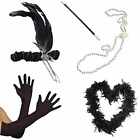 Ladies Charleston Flapper Gloves Headband Boa Necklace Dress Up Set Accessories