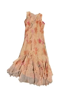 Komarov Crinkle V Neck Floral Peach Pink Midi Whimsical Fairy Dress Small USA - Bild 1 von 7