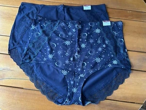 2 Prs 26/28 Cacique Cotton High Waist Brief Navy Maritime Blue & Shimmering Star - Picture 1 of 3