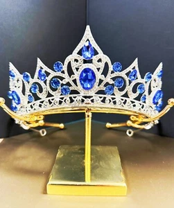 Princess Tiara, Blue Crystal Tiara, Silver Tiara, Wedding Crown, Birthday Crown - Picture 1 of 5