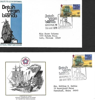 VIRGIN ISLANDS 1976 2 DIFFERENT FIRST DAY COVERS AMERICAN BICENTENNIAL  - Image 1 of 2