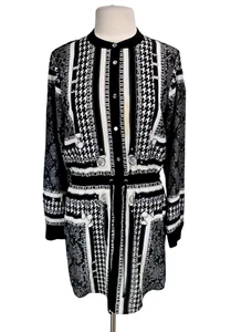 Michael Kors Women Button Up Shirt Dress Size 8 Chain Print Black White 160P - Picture 1 of 6