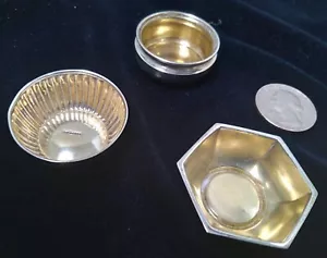 TRIO MINIATUR STERLINGSILBER & VERMEIL SALZE SALZKELLER INKL WEBSTER & CO - Bild 1 von 6