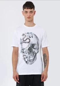 Camiseta informal con estampado gráfico de ropa de religión para hombre calavera de serpiente blanca mediana - Imagen 1 de 4