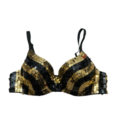 Sujetador de lentejuelas negro y dorado marca Twenty One para dama talla mediana Foto 1 de 4
