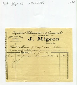 Dépt 63 - Ambert - Secteur de la Presse & de l'Imprimerie du 17/01/1899 A Voir ! - Imagen 1 de 1
