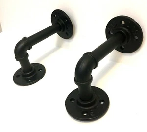 Pipe Decor 5" x 3" Malleable Industrial Iron Pipe Bar Holder Black Electroplated - Picture 1 of 9