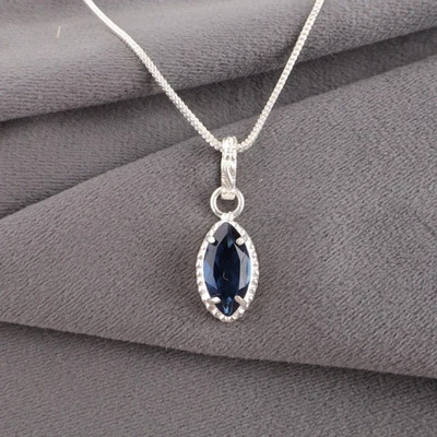 Elegante Colgante Chapado en Oro Blanco 14K 2Ct Marquesa Laboratorio Creado Londres Topacio Azul Foto 1 de 2