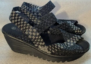 Bernie Mev Basket Weave Quarter Strap Wedges - Black Silver Metallic 37 M - Imagen 1 de 11