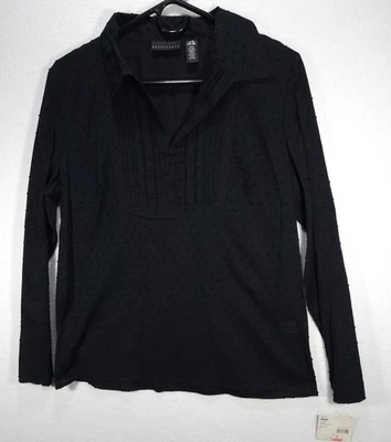 Blusa Vintage Sears Apostrophe Feminina Texturizada Túnica Decote V Preta Tamanho Grande - Imagem 1 de 4