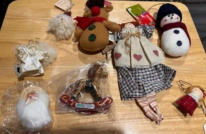 2003+ Christmas Ornaments Wood Hand, Handmade, Santa Angel Snowman Rag Doll New - Picture 1 of 7