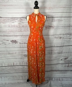 Opening Ceremony Orange Floral 100% Silk Peter-Pan Collar Key-Hole Maxi Dress - Picture 1 of 8
