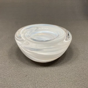 Kosta Boda Atoll Swirled White Glass 4.5" x 2.5" Candleholder Label Sweden - Picture 1 of 6