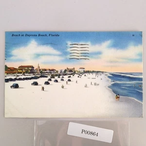 Daytona Beach Florida 1940s Linen Postcard 1962 FL PC Cars Swimmers - Picture 1 of 2