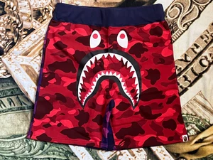 A Bathing Ape BAPE Crazy Camo Shark Sweat Shorts - Red Sz L - Picture 1 of 18