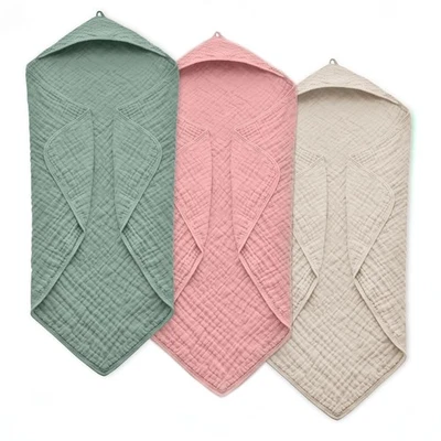 Hooded Baby Towels for Newborn, 35x35 Inch 3 Pack 100 Muslin Cotton Baby Bath... - Image 1 of 4