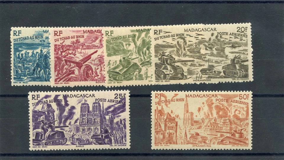 МАДАГАСКАР Sc C45-50 (YT A66-71) ** F-VF NH 1946 CHAD TO RHINE AIR КОМПЛЕКТ $55  - Изображение 1 из 1