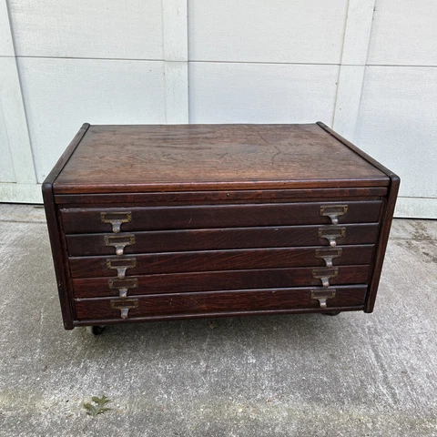 Antique Tiger Oak Map/ Artist 6 Drawer Cabinet Section 28” X 20” X 14” Cover