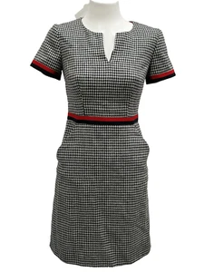 Boden British Tweed B/W Dress Size 8 Wool Houndstooth Red Blue Accent Pocket - Picture 1 of 11