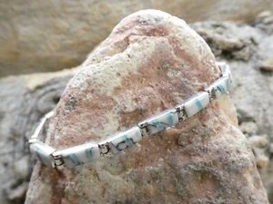 Büffel & blauer Türkis Edelstein Sterlingsilber 925 aufklappbar 7,25" Armband AH30 - Bild 1 von 9