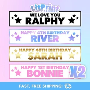 2x Birthday Banners Star Party Celebration Personalised 1st 2nd 50th Retirement - Picture 1 of 24