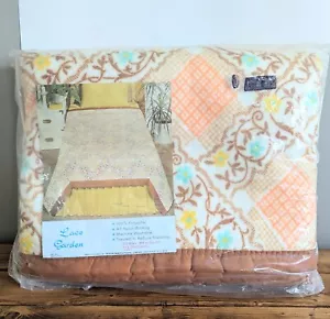 Vintage Beacon Lace Garden Twin / Full Blanket Satin Trim 72" x 90" Retro 70's - Picture 1 of 6