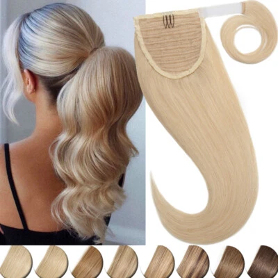 Pony Tail Thick Clip In 100% REAL Human Hair Wrap Ponytail Long Hair Extension - Image 1 of 4