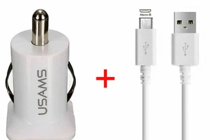 Dual USB Twin Ports 3.1A Car Charger Adapter & 1M Micro USB Data Sync Cable Lead - Picture 1 of 9