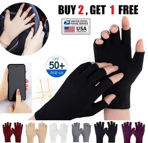 Cooling Ice Silk Gloves Anti-UV Sun Protection Fingerless Gloves Half Finger US - Picture 1 of 17