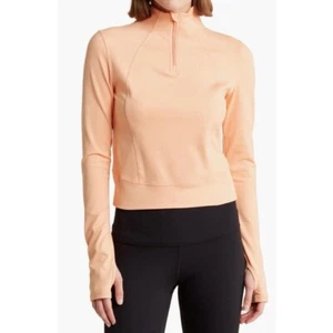 YOGALICIOUS NWT Womens 1/4 Zip Top Jacket Size XS w/Thumb Holes & Pocket Peach - Picture 1 of 8