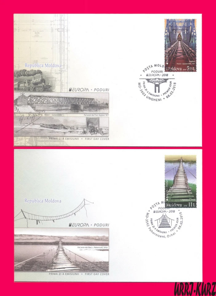 MOLDOVA 2018 Europa CEPT Bridges Eiffel Railway Bridge & Wooden Bridge FDC - Image 1 of 1