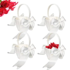 White Flower Girl Baskets for Weddings Ivory Flower Girl Basket Wedding Banqu... - Picture 1 of 8