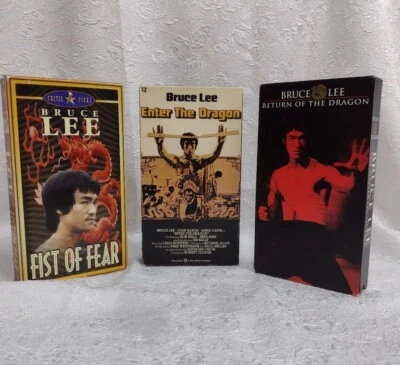 3 Bruce Lee VHS Enter the Dragon Return of the Dragon (Chuck Norris) Fist of Fear Foto 1 de 2