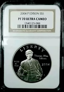 2004 THOMAS EDISON Silver $1 NGC PF70💥FLAWLESS QUALITY💥 - Picture 1 of 5