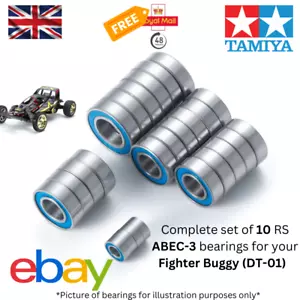 Tamiya Fighter Buggy DT-01 Complete RC Upgrade Set 10 RS Bearing UK ABEC-3 Grade - Picture 1 of 9