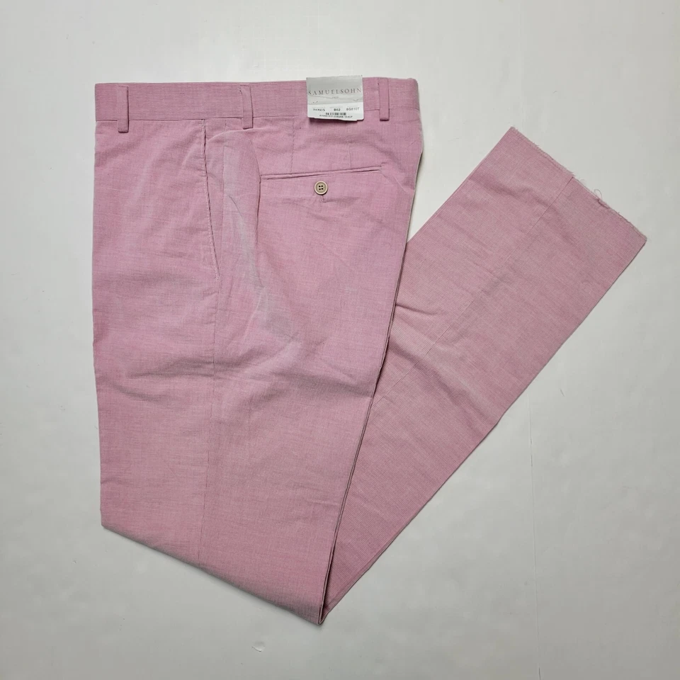 Pantalones para hombre Samuelsohn 34x38 de pana rosa claro sin dobladillo nuevos con etiquetas hechos en Canadá $295 Foto 1 de 4