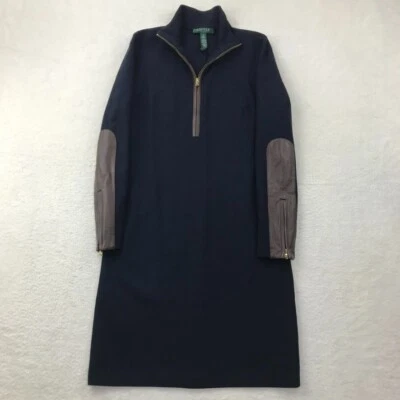 Lauren Ralph Lauren Dress Womens 4 Blue Rayon Stretch Blend Leather Trim Accents - Image 1 of 4