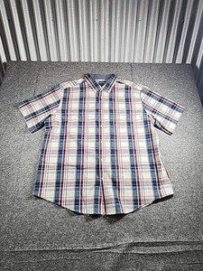 Mason James Shirt Men XL Red White Blue Plaid Stretch Short Sleeve Button Up - Picture 1 of 12