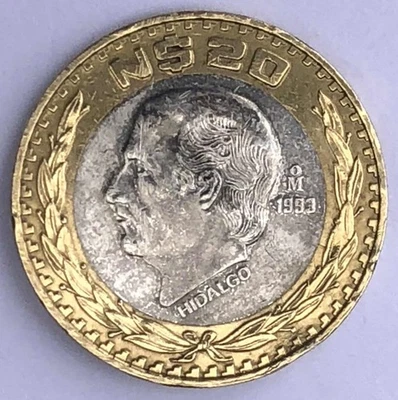 MEXICO 1993  N$20  NUEVOS PESOS  HIDALGO  SILVER  CENTER  NICE CONDITION - Image 1 of 4