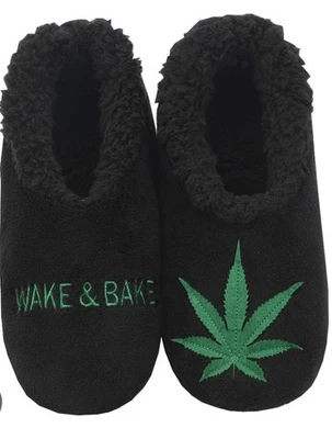 Zapatillas para mujer Snoozies nuevas con etiquetas zapatos de dormitorio pequeños 5/6 Wake & Bake negro verde  Foto 1 de 4