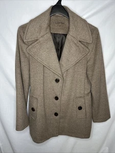 Calvin Klein Damen einreihiger Wollmantel Erbse braun US Größe 12 - Bild 1 von 10
