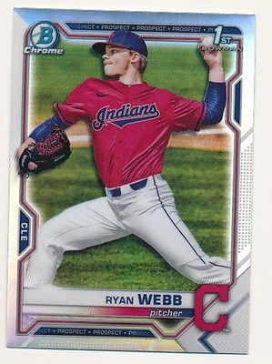 RYAN WEBB 2021 BOWMAN CHROME REFRACTOR #BDC-57 CLEVELAND BASEBALL MINT - Image 1 of 2