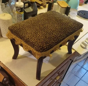 Black & Gold Print Footstool / Stool  (FS-23) - Picture 1 of 6