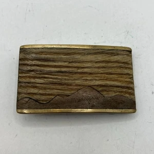 Vintage Kenneth Reid Belt Buckle Brass and Wood Mountains - Picture 1 of 2