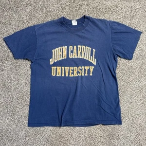 Vintage 90s John Carroll University JCU T-shirt Men's L Navy Made in USA - Picture 1 of 5
